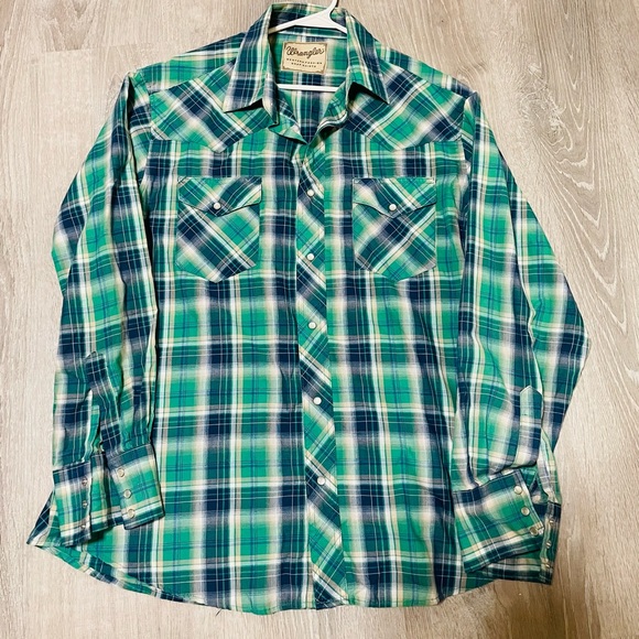 Wrangler Other - 3x$15 Wrangler Men's Blue and Green Plaid Button Down Shirt